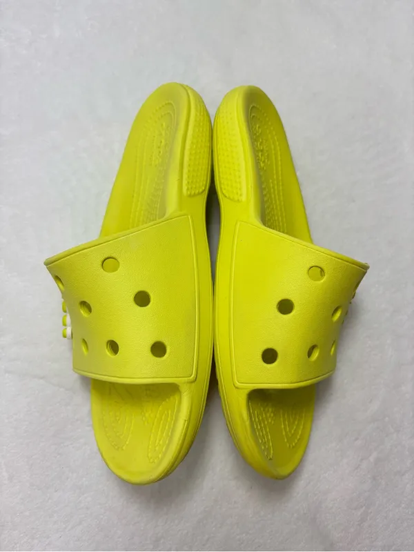CROCS‎ Bright Neon Yellow Slide Sandals Women size 7 Men size 5 - Image 4