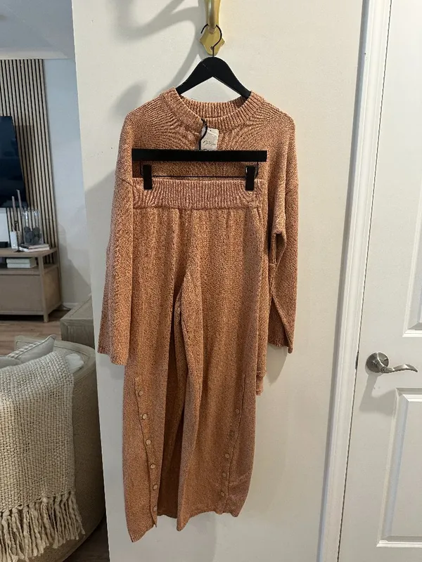 FREE PEOPLE Button Up Sweater Set in Chutney Sand Combo Size Small NWT - Image 2