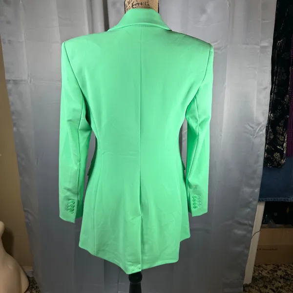 Express Double Breasted Blazer Women 10 Bright Green Longline Career Chic - Image 6