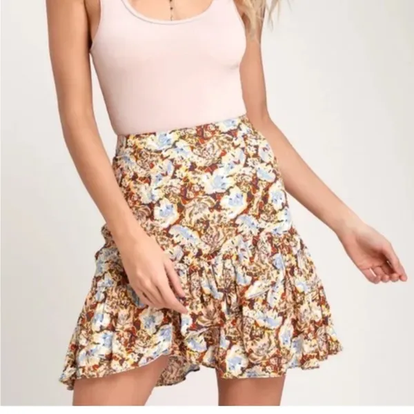 Free People Nadia Floral-Print Ruffle-Hem Skirt size 8 - Image 2