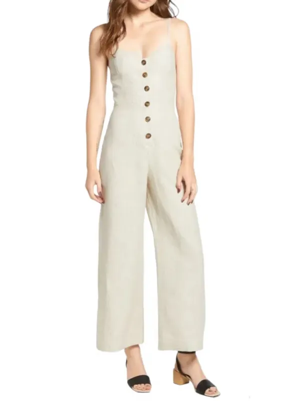 Reformation Torta Linen Jumpsuit in Sand Beige - Image 2