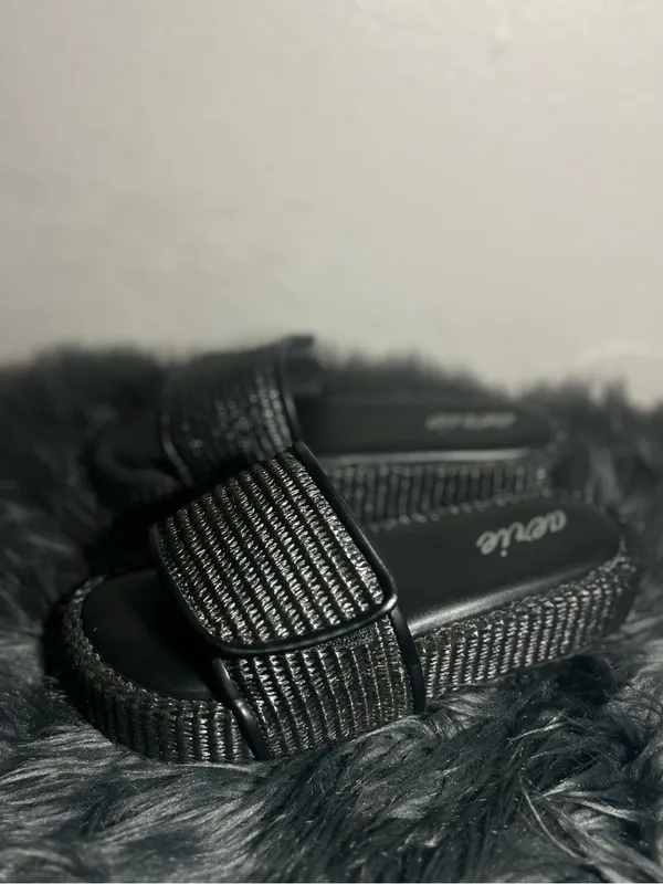 Aerie Straw Sandal Black Braided Strap Slide Sandals Size 7 - Image 6