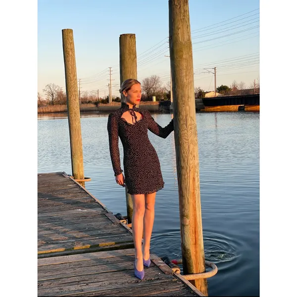 NEW Women's Heart Neck Long Sleeve Polka Dot Cocktail Mini Dress Sz Small - Image 3
