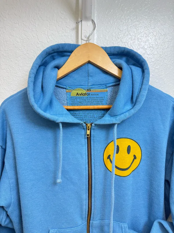 Blue smiley face aviator nation zip Sz XS - Image 4