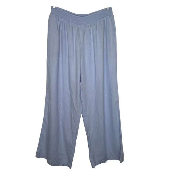 Aerie 2020s Blue Linen Blend Wide Leg Pants XL Elastic Waist Pockets NWT - Image 2