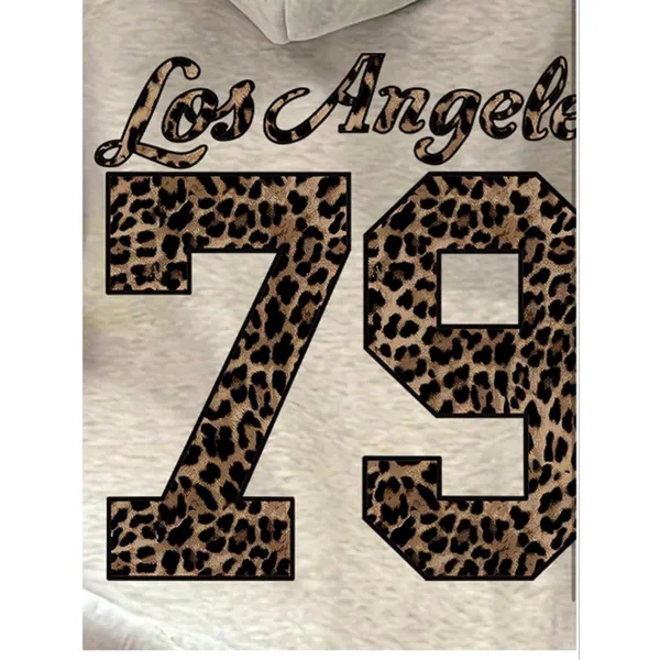NEW Leopard Number Y2K Hoodie Long Sleeve Drawstring Graphic Sweatshirts XL - Image 2