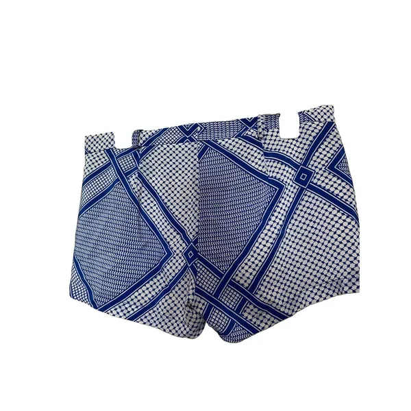 Amanda Uprichard Blue White Geometric Pattern Silk Shorts Women's Size S - Image 2