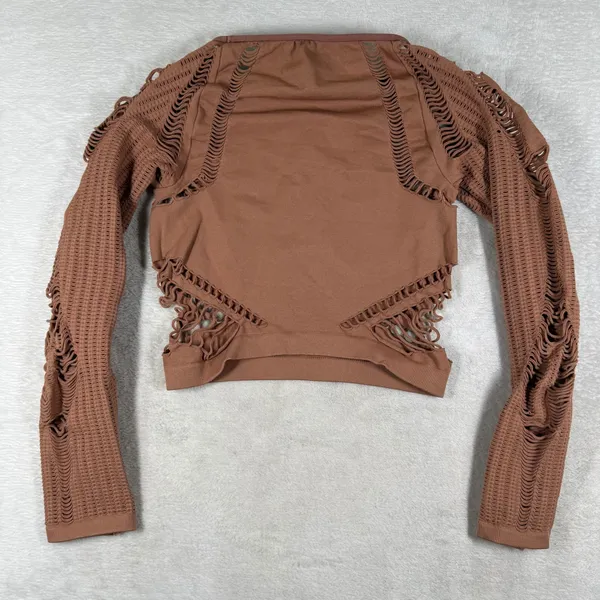 Out From Under Urban Outfitters Brown Shredded Seamless Crop Top ML 10208 - Image 5