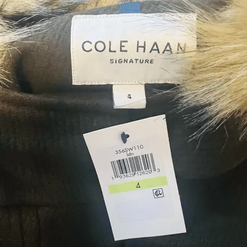 Cole Haan‎ Wool Blend Faux Fur Trim Hooded Coat, Brown, Size 4, NWT - Image 11