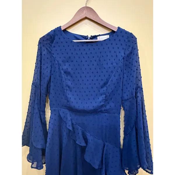 Altar'd State Navy‎ Blue Mini Dress Swiss Dot Ruffle Small Coquette Fairycore - Image 3