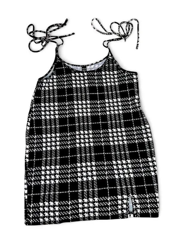 SheIn Maternity Black & White Plaid Tie-Shoulder Mini Dress - Image 2