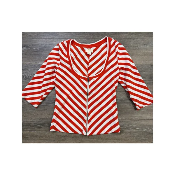 Maeve Anthropologie Chevron Stripe Zip Front Top Red White Womens S - Image 2