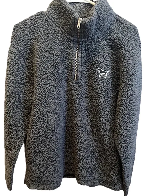 PINK Victoria’s Secret Gray Sherpa 1/4 Zip Pullover Sweatshirt Cozy Warm Size S - Image 3