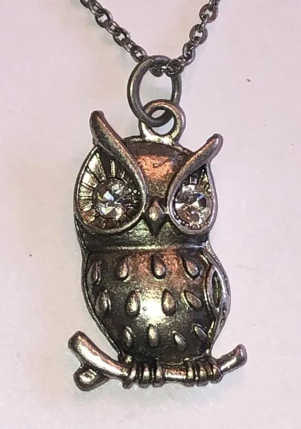 Silver Tone CZ Rhinestone Owl Pendant Dainty Boho Necklace - Image 3