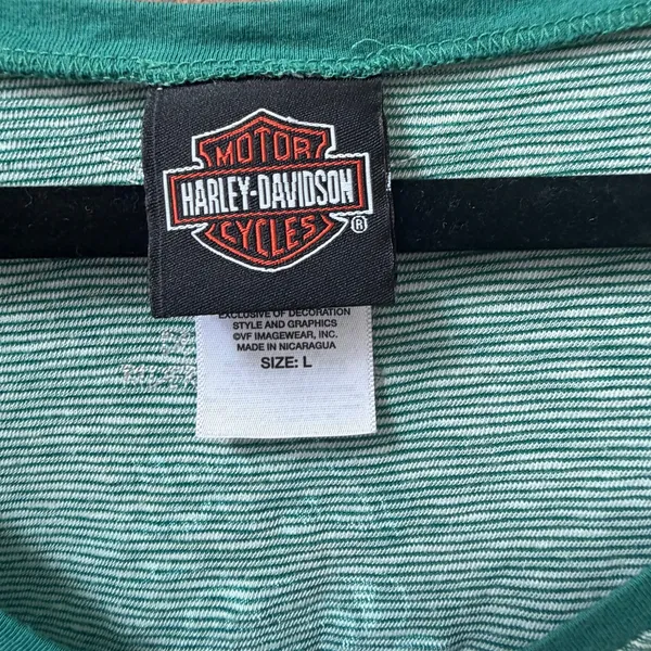 Harley Davidson Womens Size Large Green V-Neck Tee Biker Motorcycle Logo Y2K - Image 3