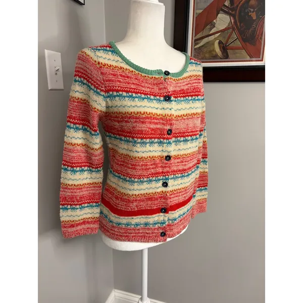 Sparrow Anthropologie Merino Wool Mohair Striped Fair Isle Cardigan Sweater M - Image 2