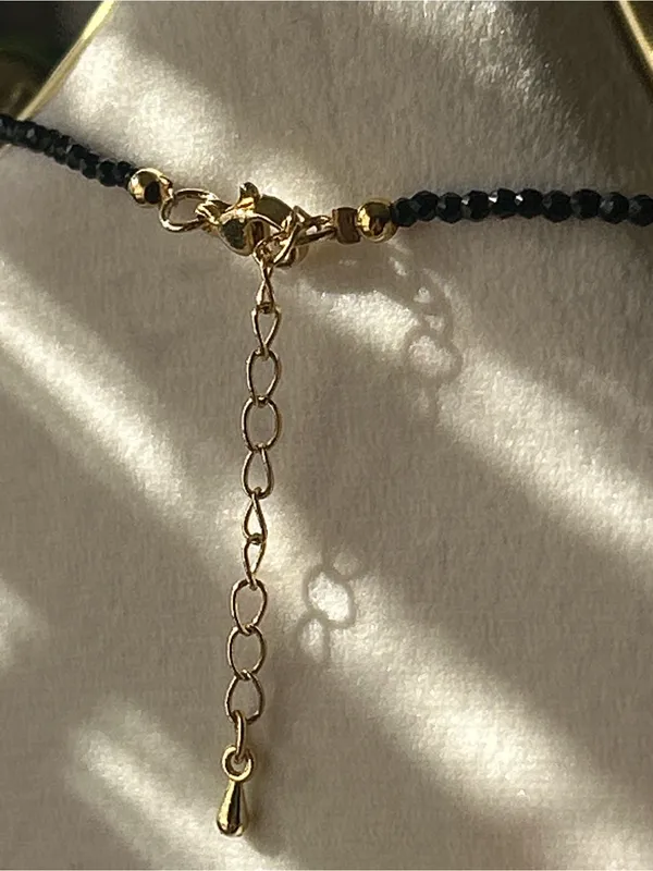 Black Spinel Beaded Necklace with Gold accents and Citrine Crystal - Image 3