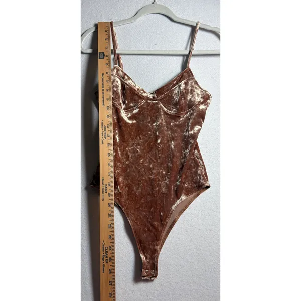 Forever 21 Brown Crushed Velvet Bustier Bodysuit Small Sweetheart Neckline Boho - Image 8