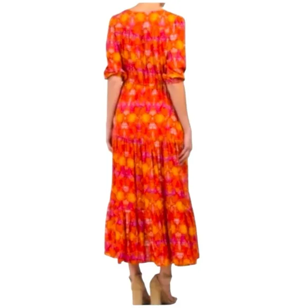 Floral Prairie Maxi Dress Small Boho Festival Cottagecore Orange Pink Romance - Image 2