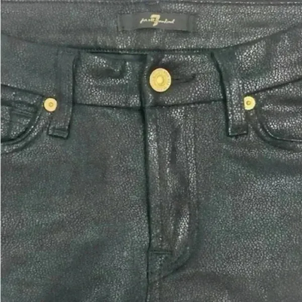 7 For All Mankind Women's Skinny‎ Jeans Size 24 Black Coated - Image 12