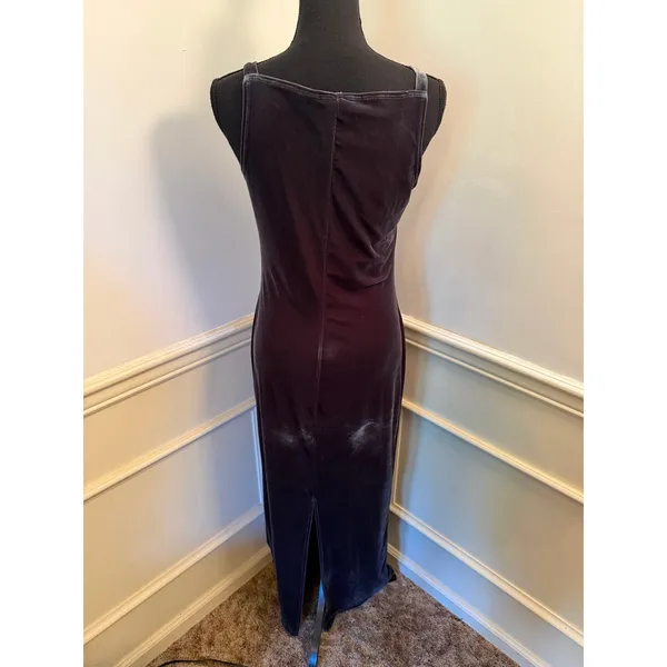 Vintage 90s Michelle Grey Velvet Maxi Dress Square Neck Column Gown Grunge Chic - Image 5