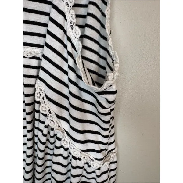POL Striped Lace Trim Tunic Tank Top Boho Babydoll S - Image 10