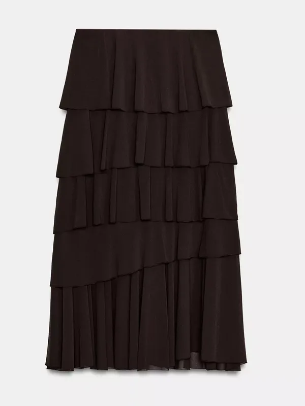 Zara NWT Brown mesh Tiered ruffle Chiffon mesh Midi Skirt - dark brown - Image 4