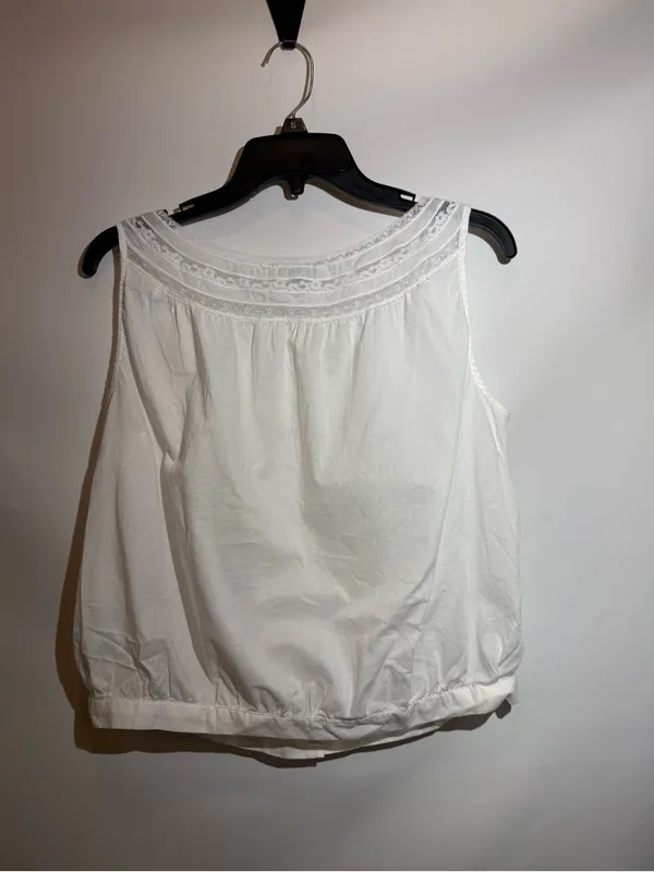 Madewell White Lace Insert Pintuck Cotton Voile Sleeveless Lightweight Top Sz S - Image 3