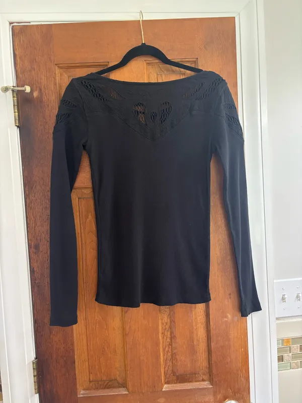 Free People Black Tie Long Sleeve Shirt - Image 4
