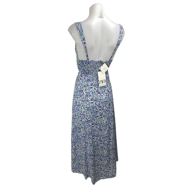 NEW Zara Women's Blue Floral Sleeveless Slit Midi Tank A-Line Slip Dress Size XS - Image 2
