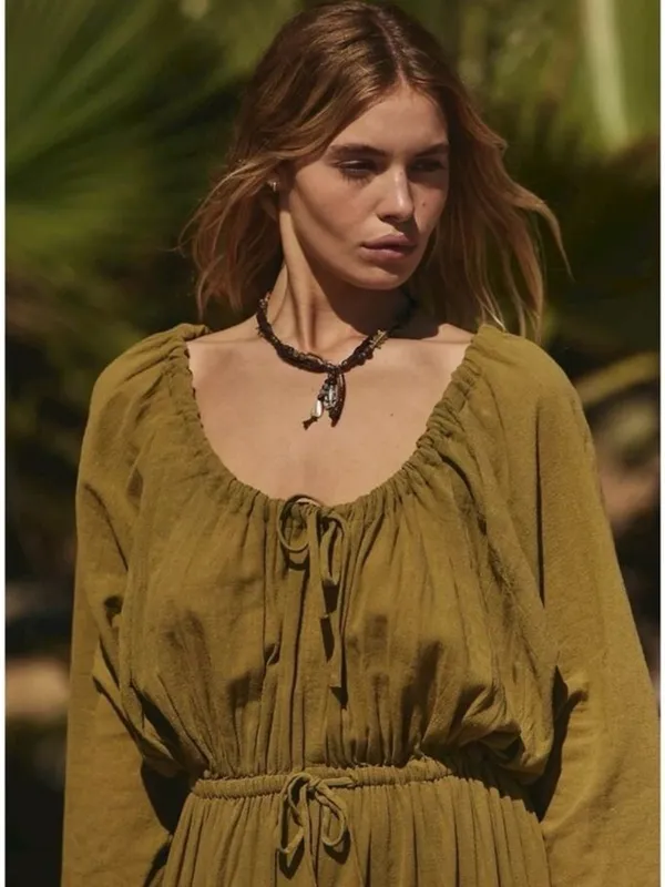 Free People Bohemian Witchy Ethereal Maxi Dress Green Moss Size Small NWT - Image 4