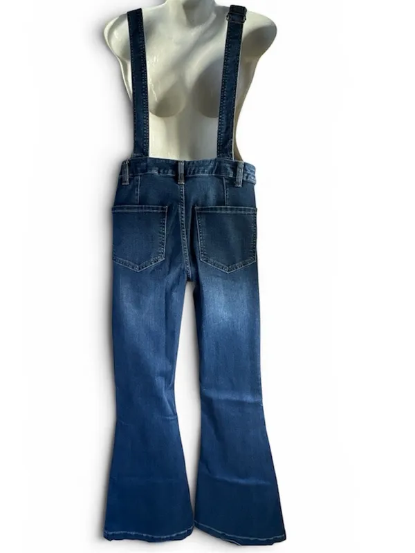 FREE PEOPLE Women's Blue Denim Overalls Jeans - Flared Leg size 27 - Image 2