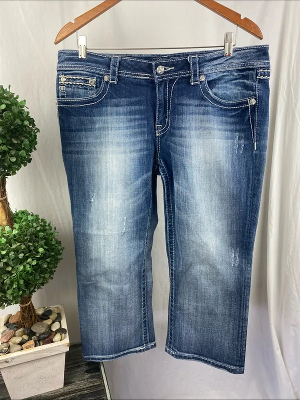 Miss Me Blue Denim Cropped Capri Jeans 33 - Image 2