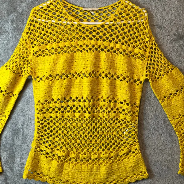 MAJE Crocheted Cotton Sweater‎ In Yellow Size 1 (Small) Boho Bohemian - Image 2