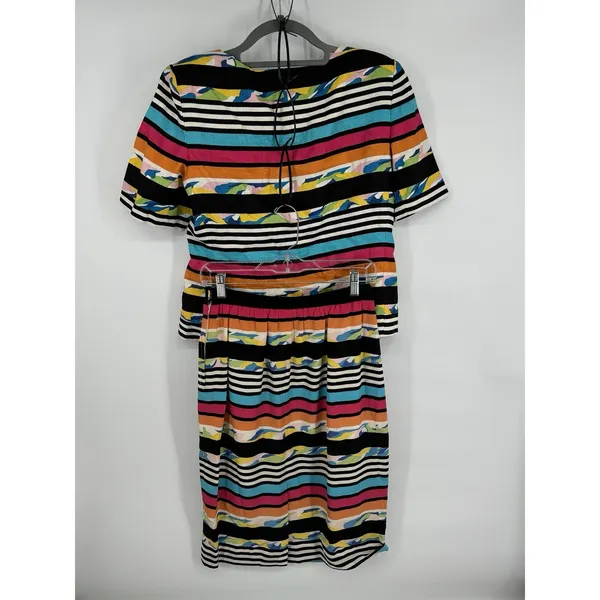 Vtg Rickie Freeman/Teri Jon 2 Pc. Coordinated Stripped Linen Top & Silk Skirt 8 - Image 3