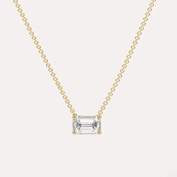 NEW Minimalist Gold Necklace with Simulated‎ Diamond Emerald Cut Pendant, 16-18” - Image 2