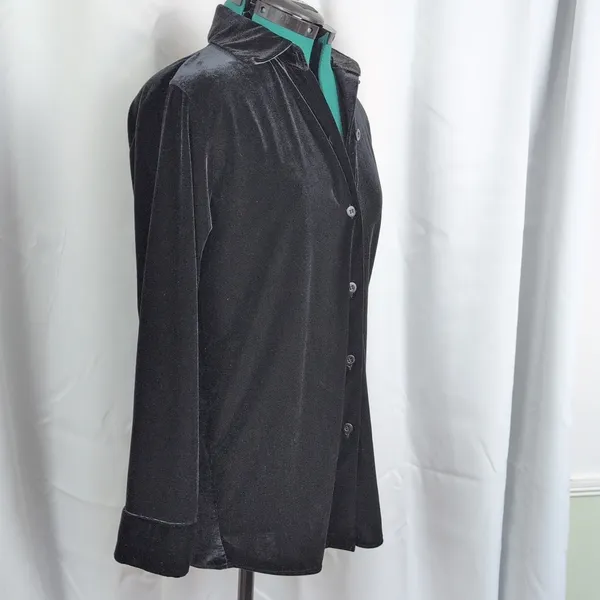 Carolyn Taylor Vintage Ladies' Black Velour Button Up Shirt Medium - Image 3