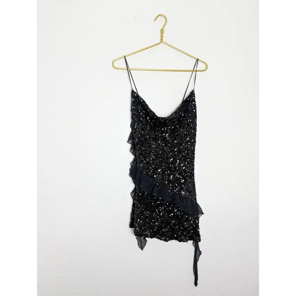NWT Zara Black Short Sequin Dress With Ruffle Trim Size XS Party Cocktail - Image 4