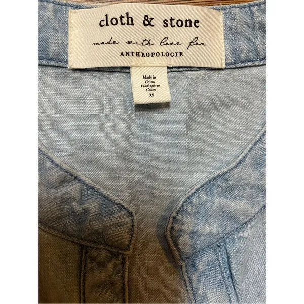 Anthropologie‎ Cloth & Stone Blue Denim Chambray Ruffle Shirt Dress XS - Image 4
