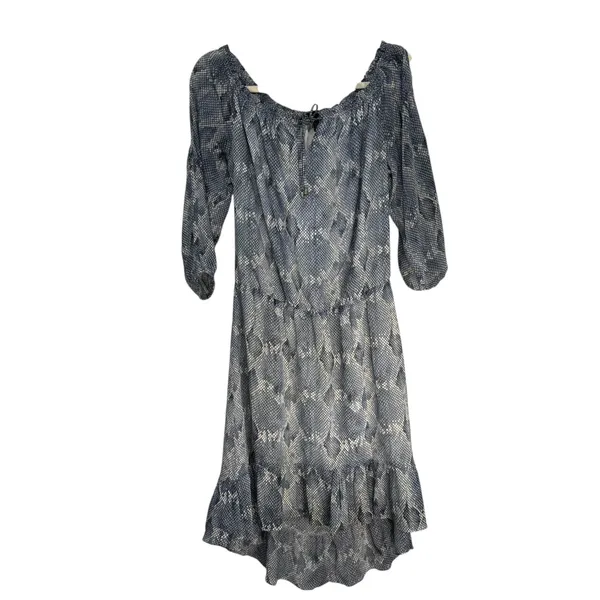 White House Black Market Off Shoulder Tiered‎ Ruffle Print Dress M - Image 2