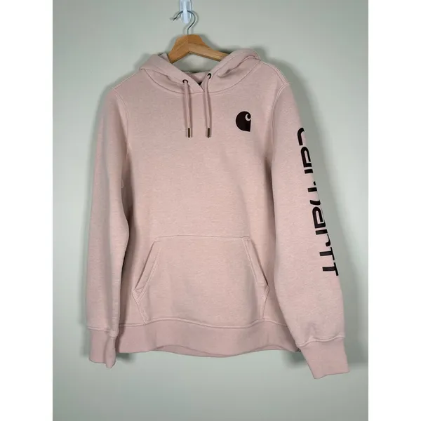 Carhartt Womens Relaxed Fit Logo Graphic Hoodie Heather Pink Large‎ L 12-14 - Image 2