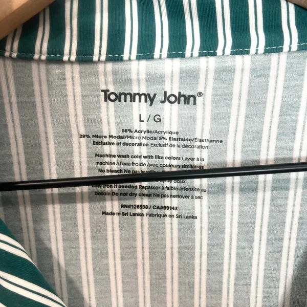 Tommy John Green Striped Women's Pajama Top Long Sleeve Button Down - Image 2