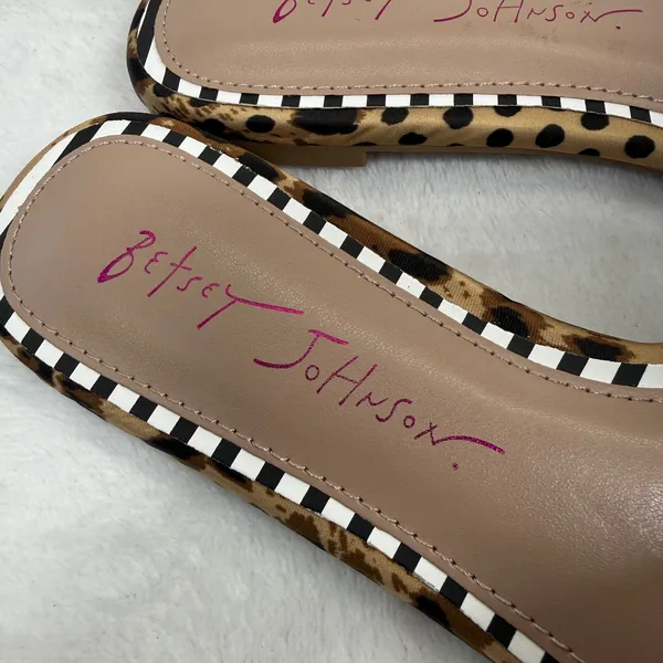 Betsey Johnson Womens Leopard Print Pearl Bow Square Toe Flat Slide‎ Sandals 5 - Image 6