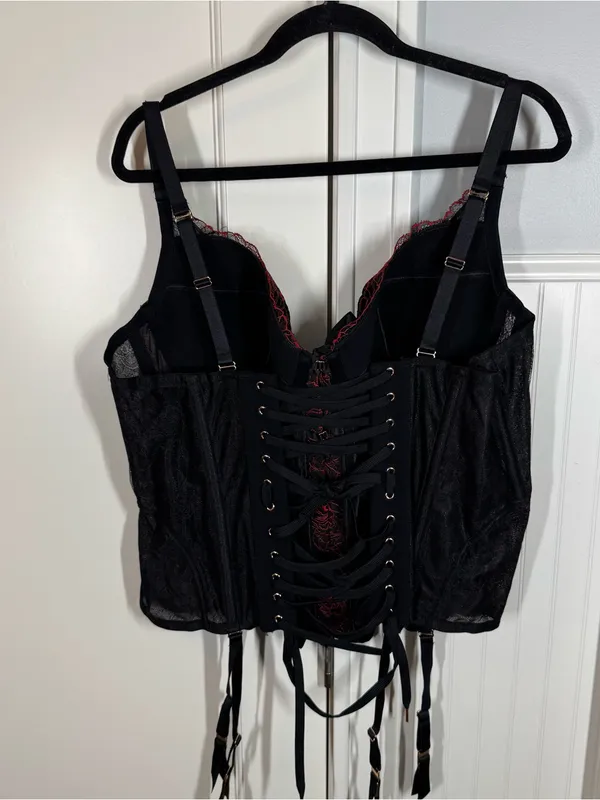 Savage X Fenty Black Lace‎ Corset Bustier Red Floral Accents size 3x sexy party - Image 2