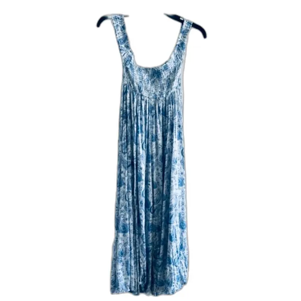 Boho Me crop wide leg JUMPSUIT XS smocked paisley floral shabby chic BLUE WHITE - Image 4