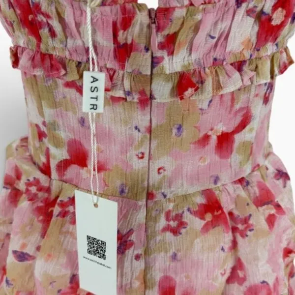 ASTR the Label Pink Coral Floral Tiered Ruffle Maxi Dress XS - Image 7