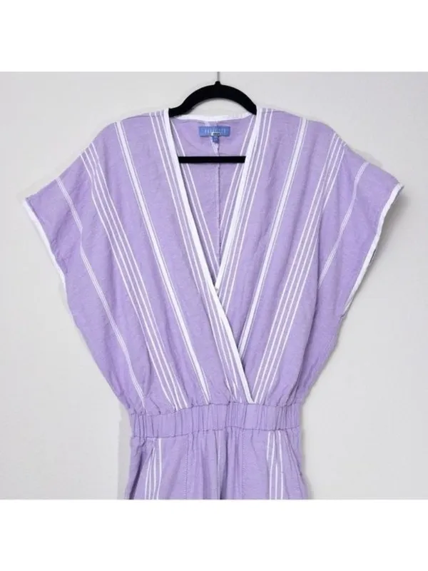 Paradised Merri Wrap Effect Stripe Jumpsuit XS Purple Beach Coverup Cotton - Image 6