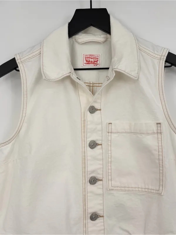 LEVI’S Sleeveless Jumpsuit White Denim M - Image 3
