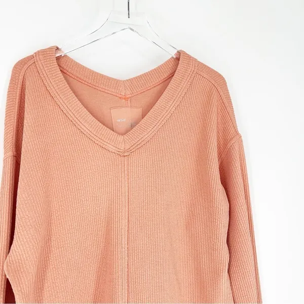 Aerie Cozy V-Neck Ribbed Sweater Women's Size S Orange‎ Loungewear - Image 4