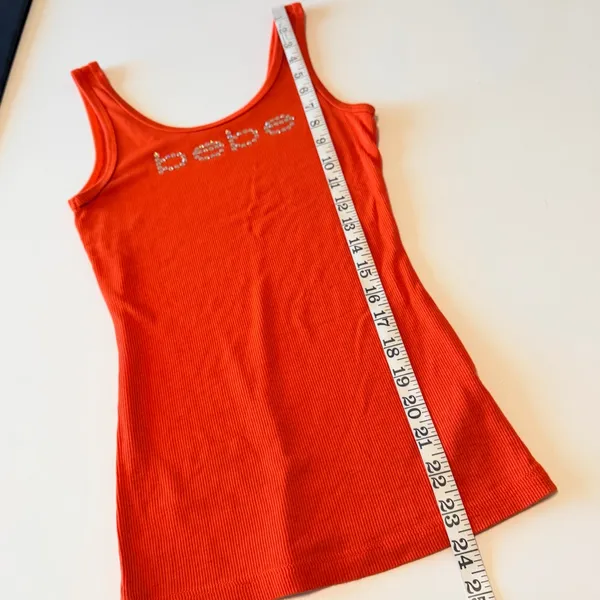 BEBE rhinestones embelished signature ribbed tank top, orange, size S, NWOT - Image 4
